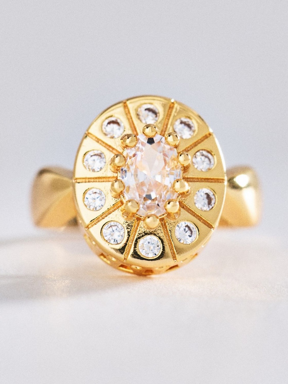 Anthropologie Cocktail Ring in 14K Gold Plate with Cubic Zirconia. Brand new!
